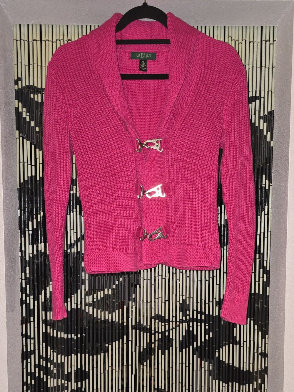 Lauren Ralph Lauren Bright Pink Shawl Collar Toggle Cardigan Petite Small